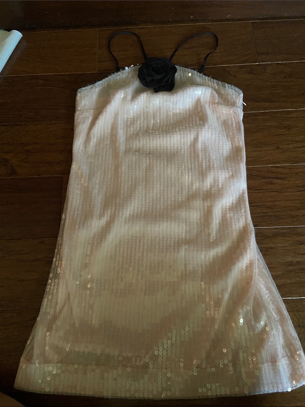Endless Rose Pink Sequin Mini Dress with Black Flower